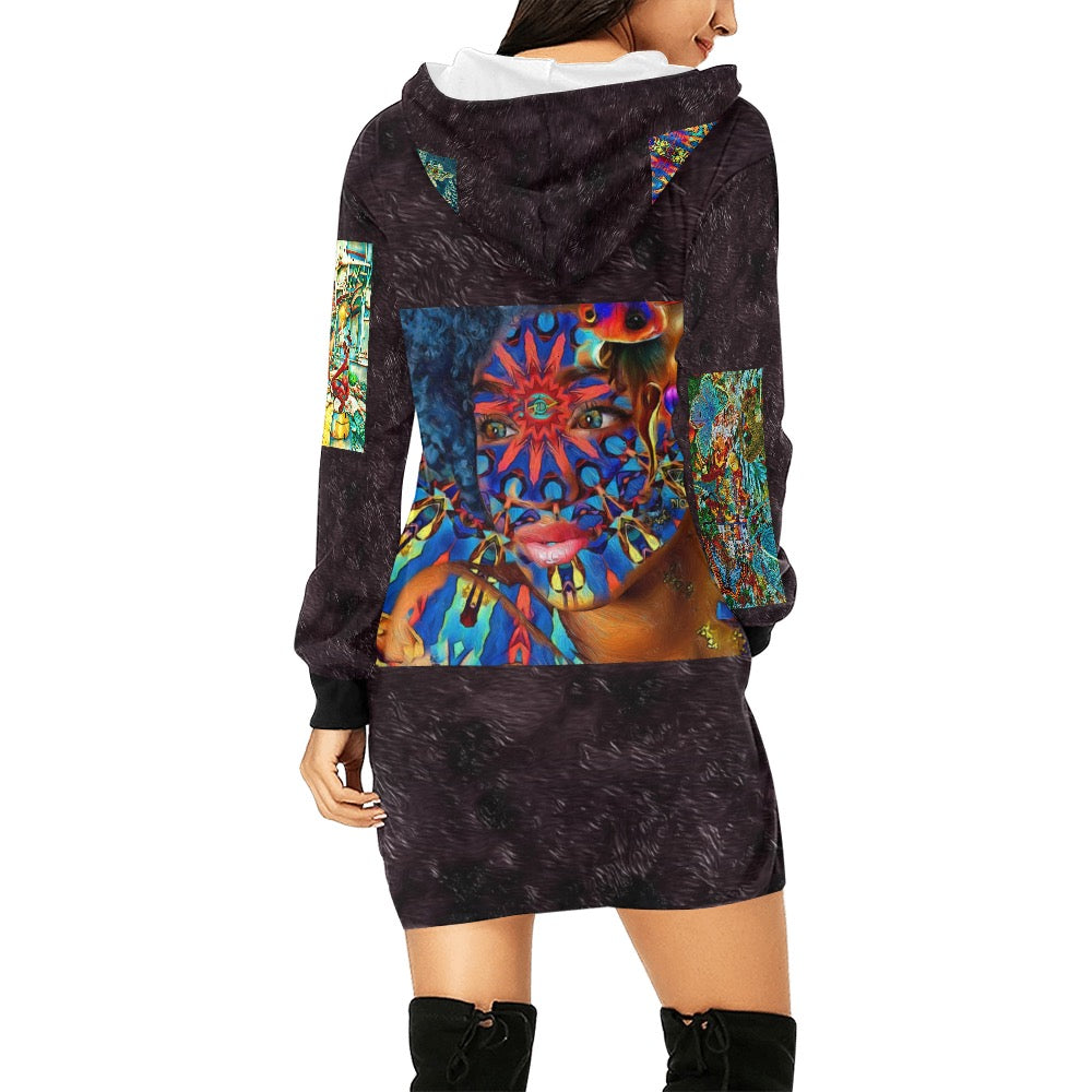 Women's All Over Print Hoodie Mini Dress (H27)